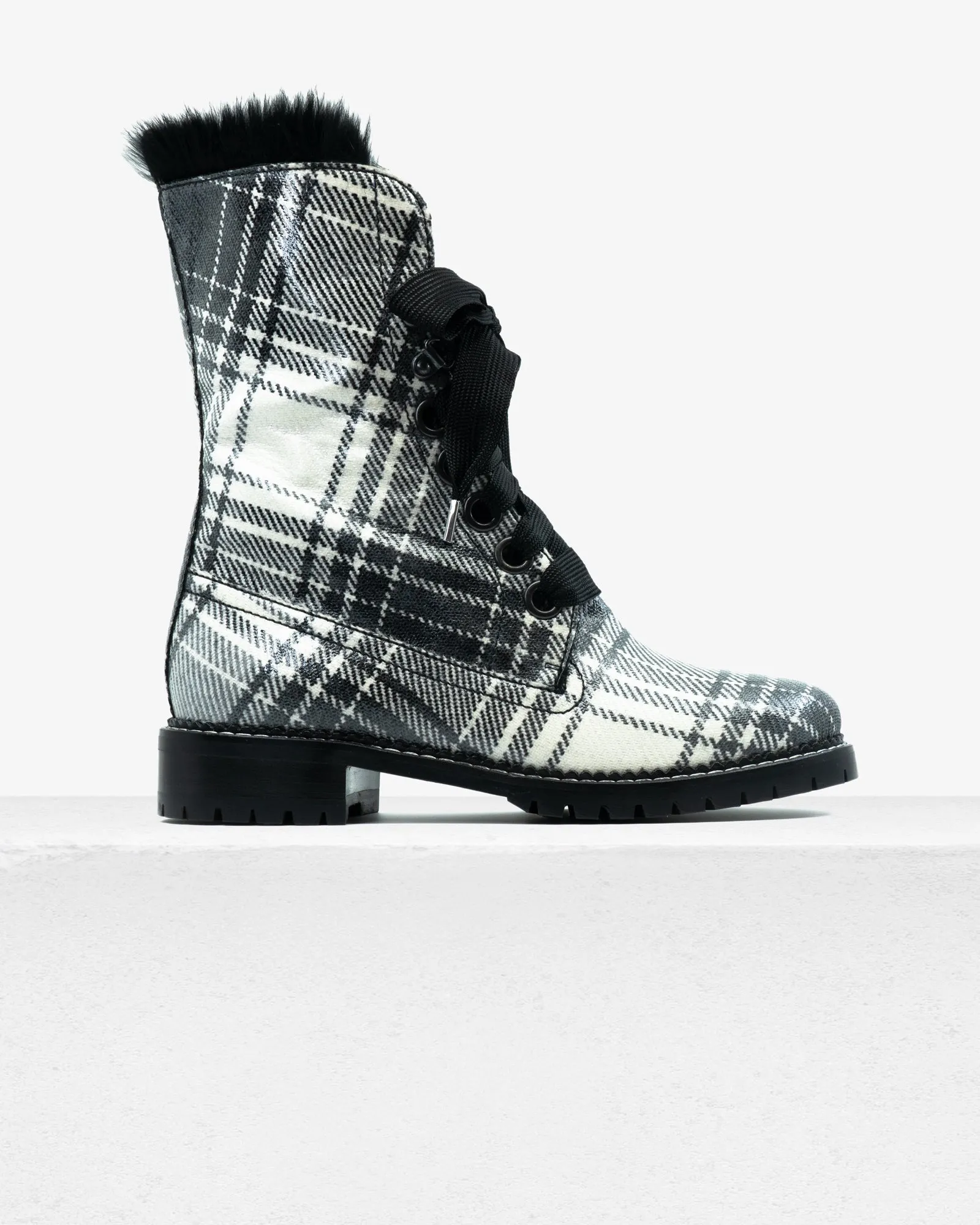 Trapper Boot Black White Plaid