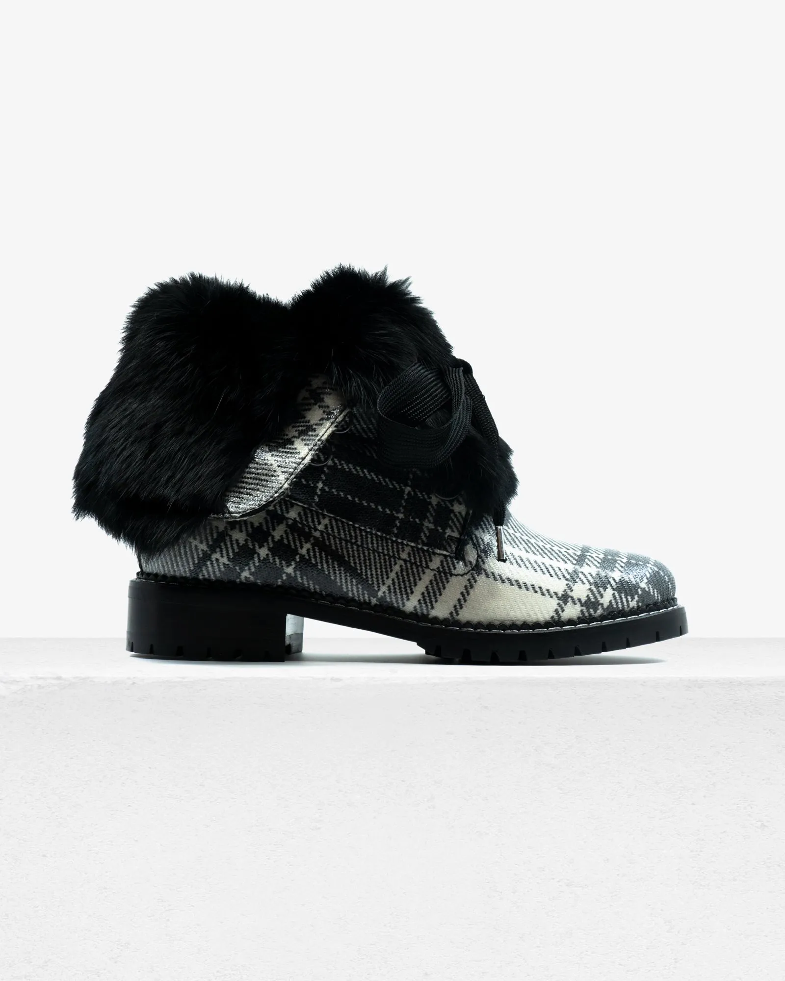 Trapper Boot Black White Plaid