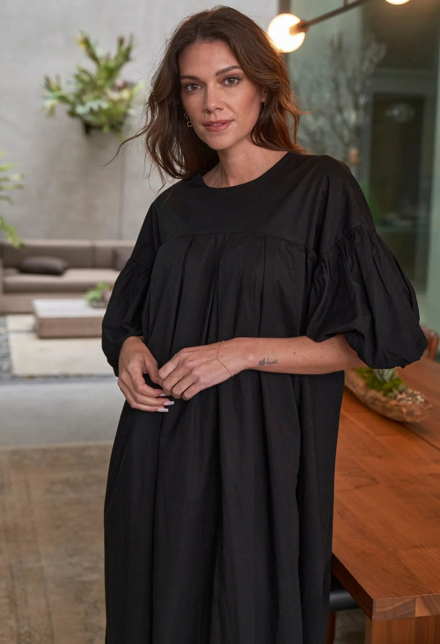 UPCYCLED - Black Puff Sleeve Long Cotton Dress - Sale