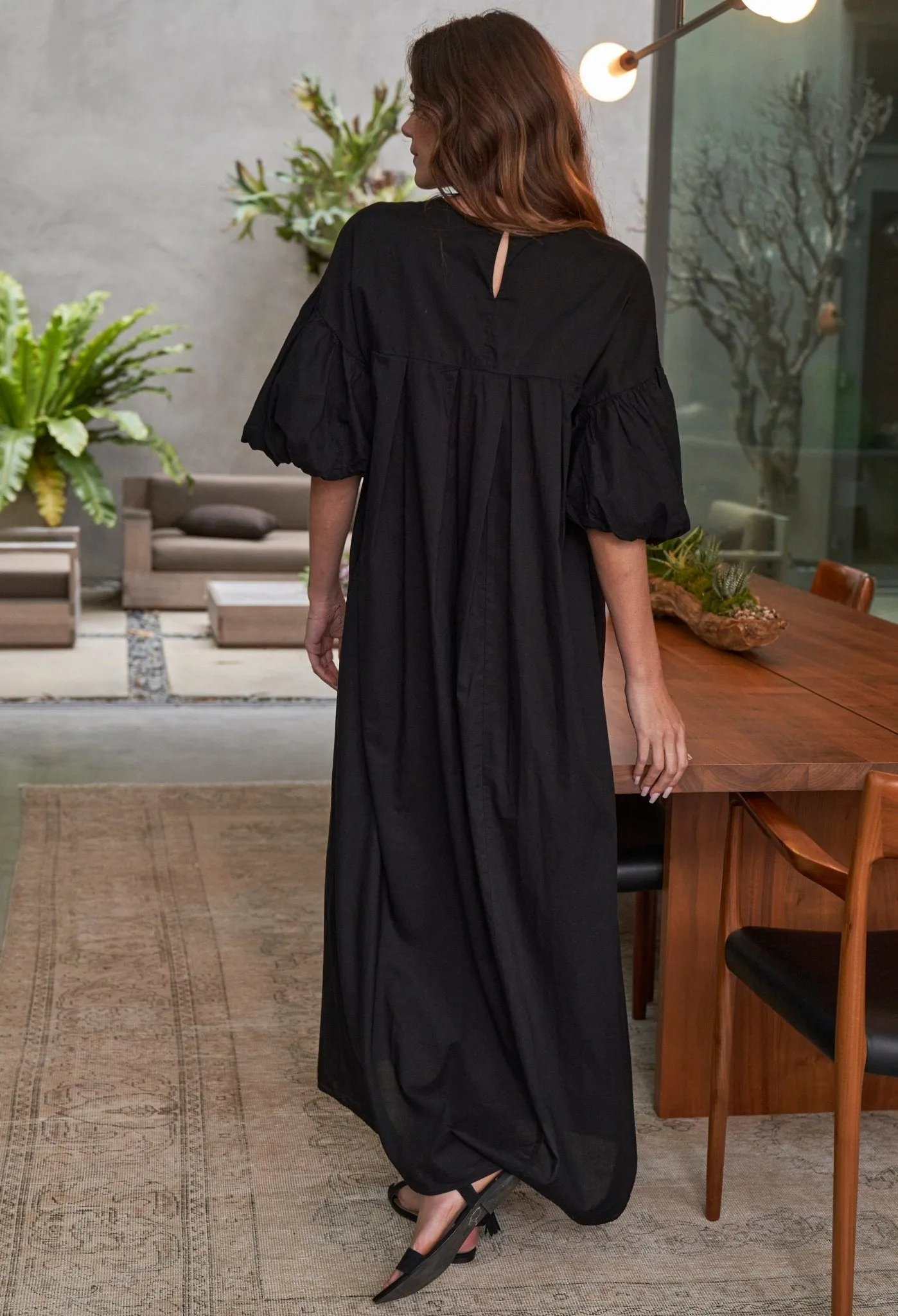 UPCYCLED - Black Puff Sleeve Long Cotton Dress - Sale