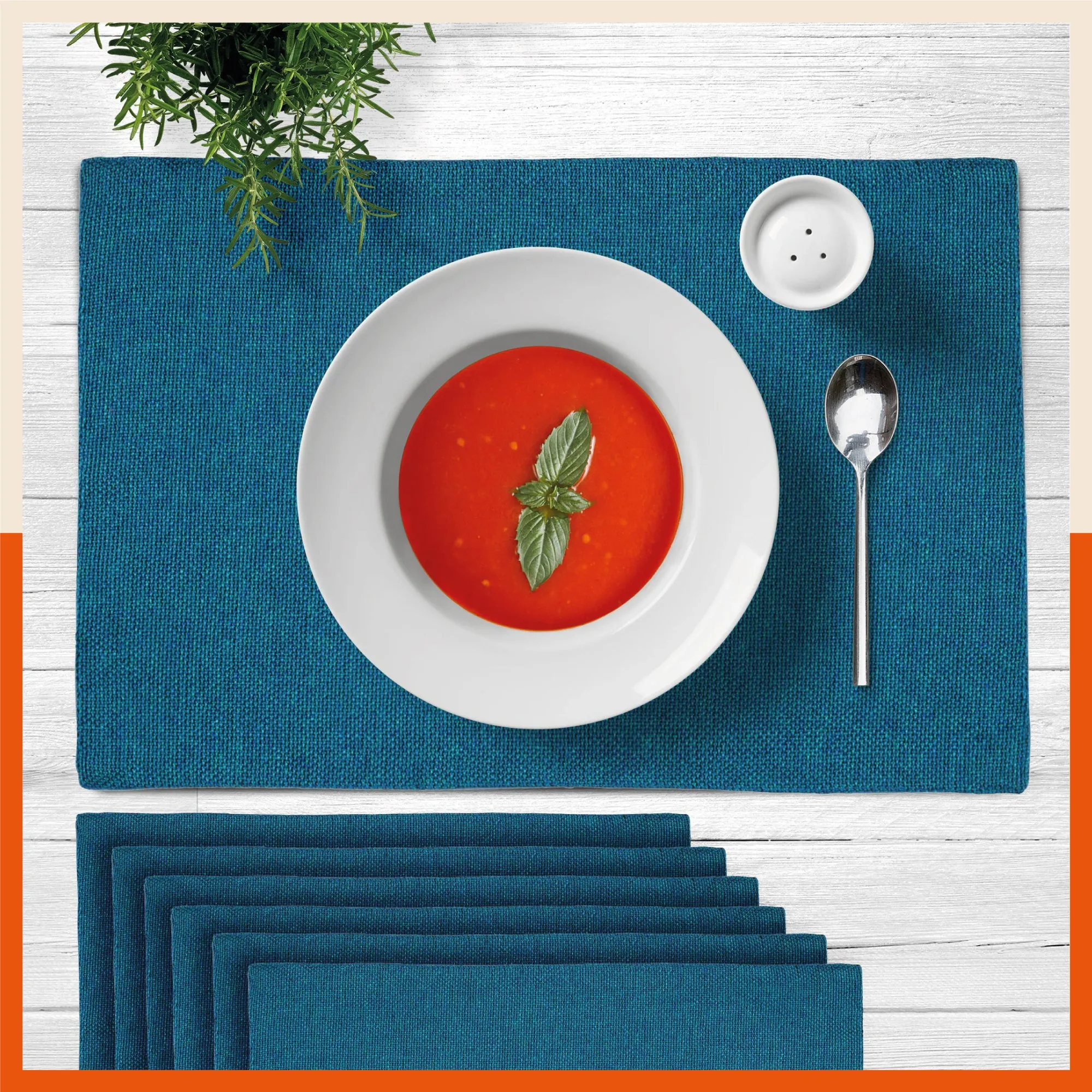 Vera Premium Jute Table Mats / Placemats for Home Dining Table | (Blue - Set of 6 - 45cm x 30cm)