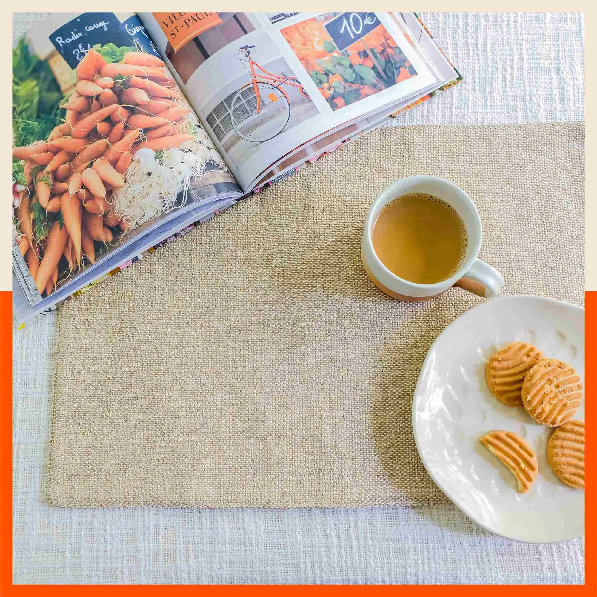 Vera Premium Jute Table Mats / Placemats for Home Dining Table | Reversible | (Coffee - Set of 6 - 45cm x 30cm)