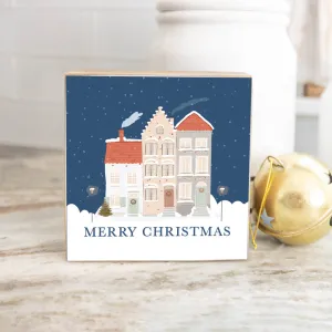 Vintage Christmas Village Decorative Wooden Block