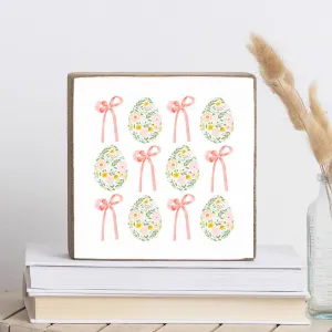 Vintage Easter Eggs Bows Decorative Wooden Block