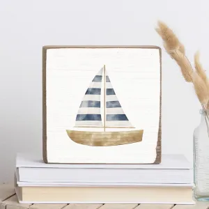 Watercolor Sailboat Decorative Wooden Block