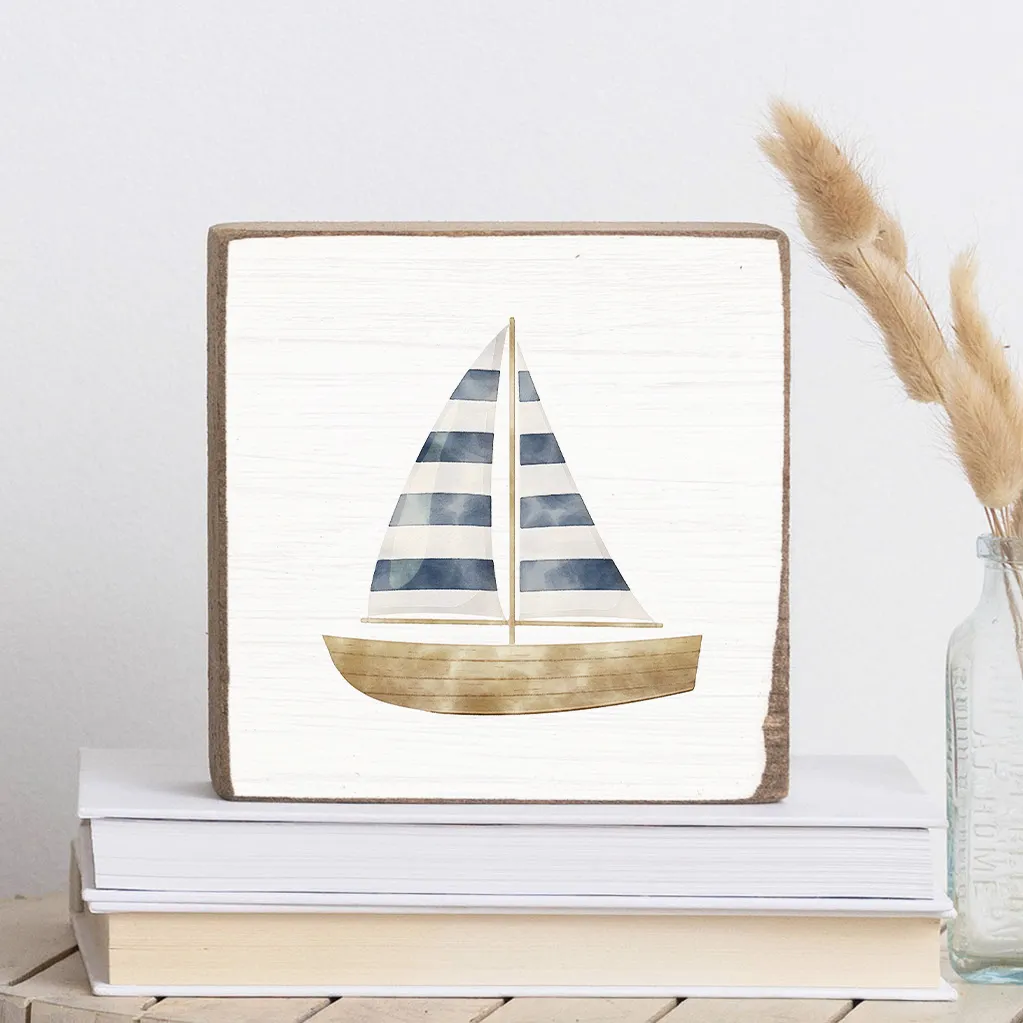 Watercolor Sailboat Decorative Wooden Block