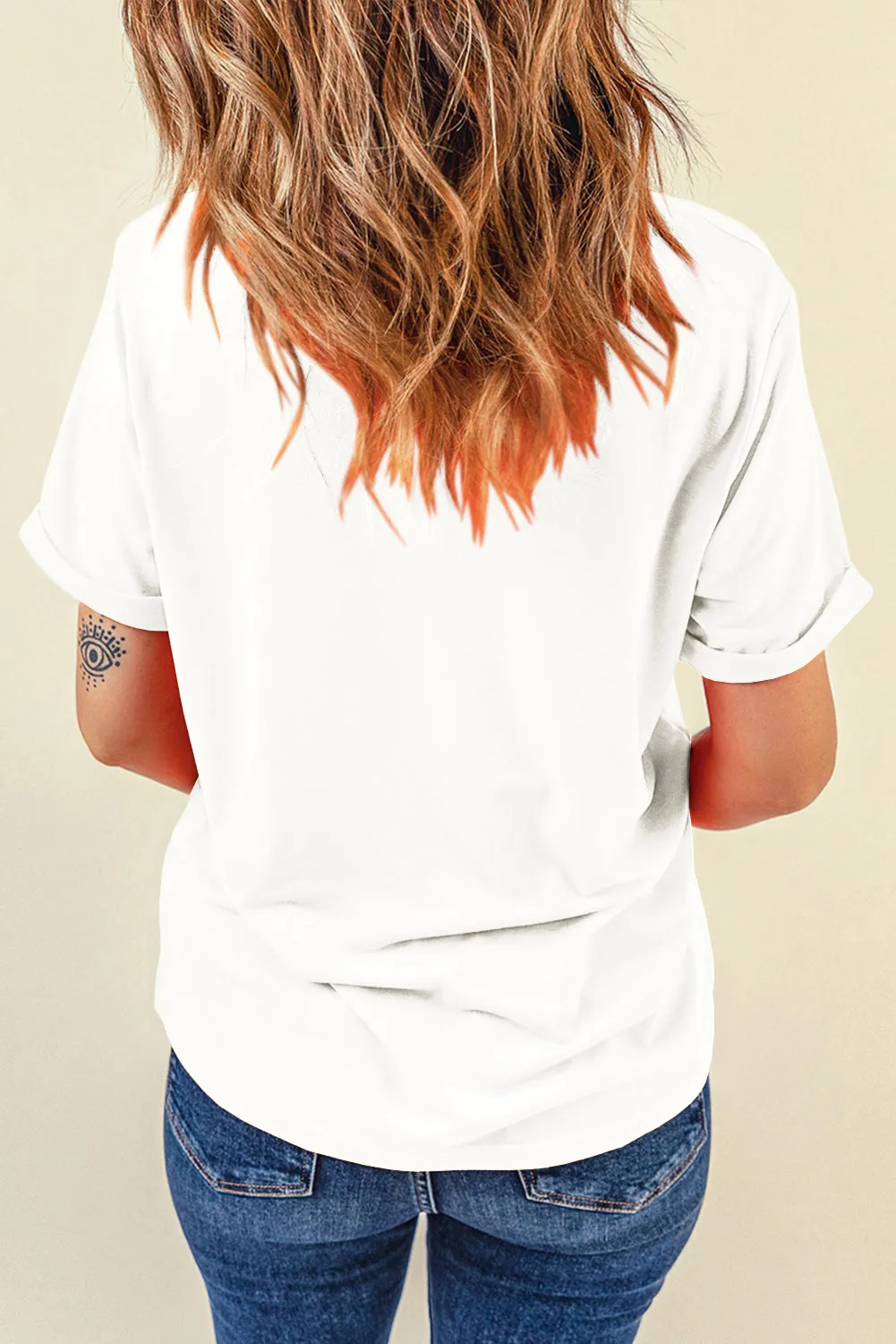 White Crawfish Bow Printed Casual T Shirt