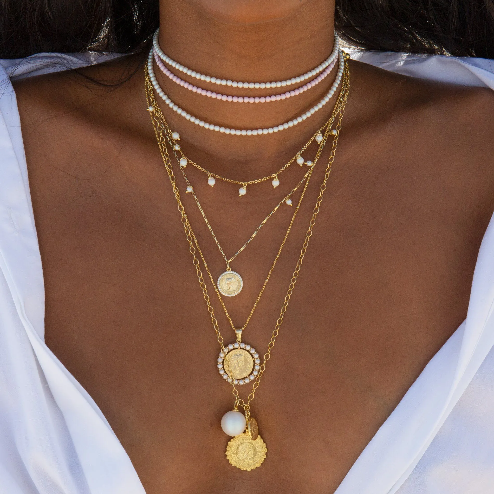 White Pearl Dangling Choker