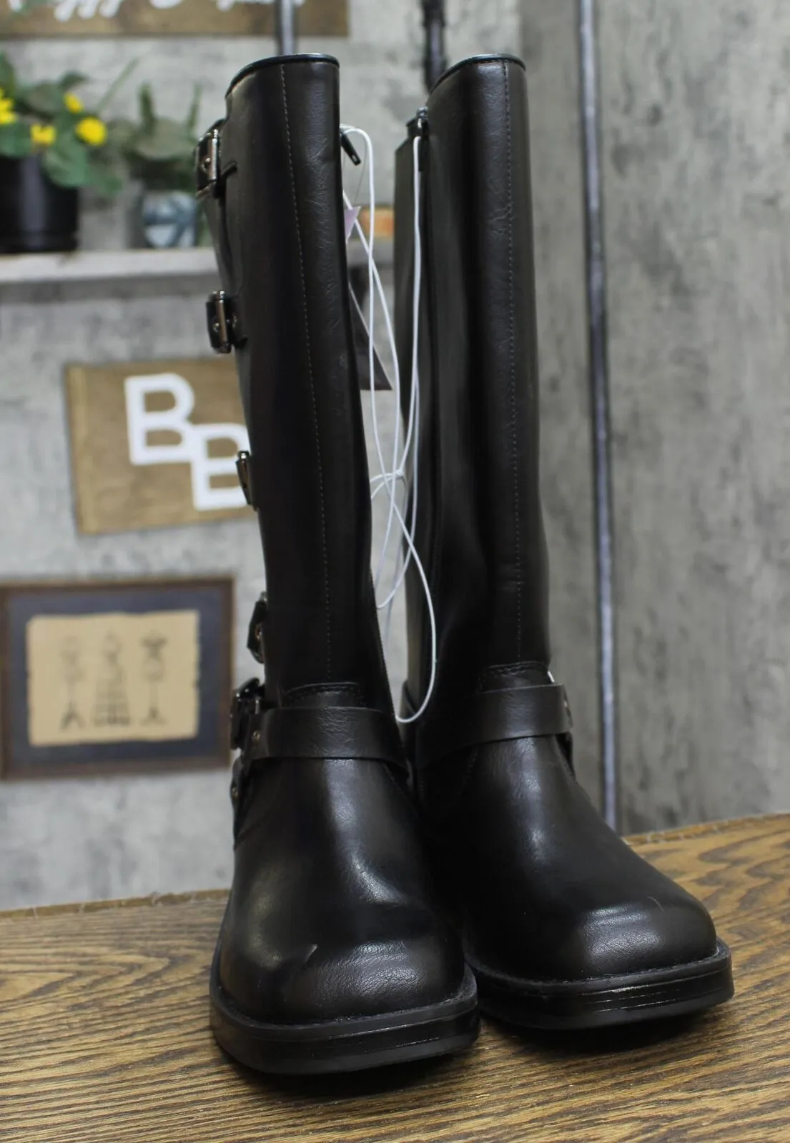 Wild Fable Rebel Distressed Wide Calf Tall Moto Riding Boots Black 7.5M-WC