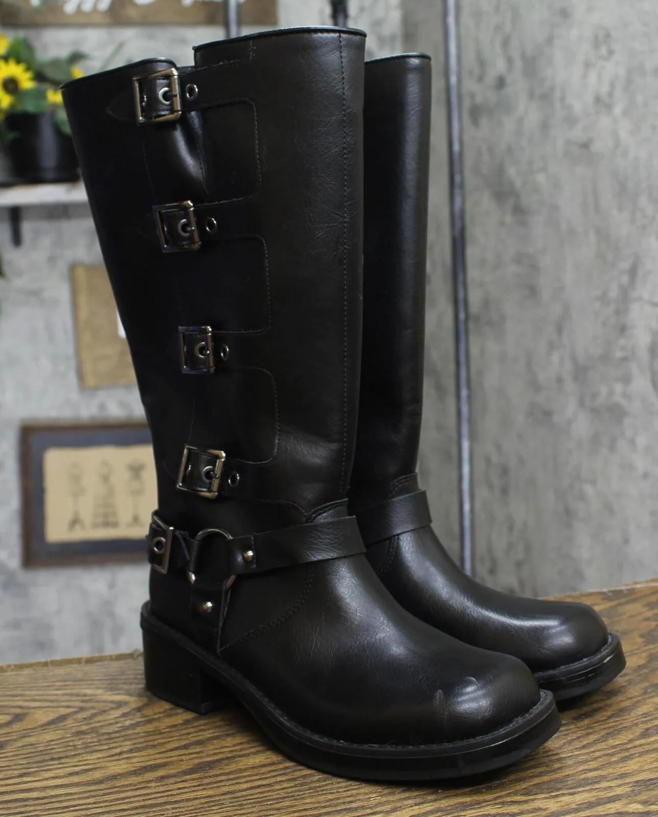 Wild Fable Rebel Distressed Wide Calf Tall Moto Riding Boots Black 7.5M-WC