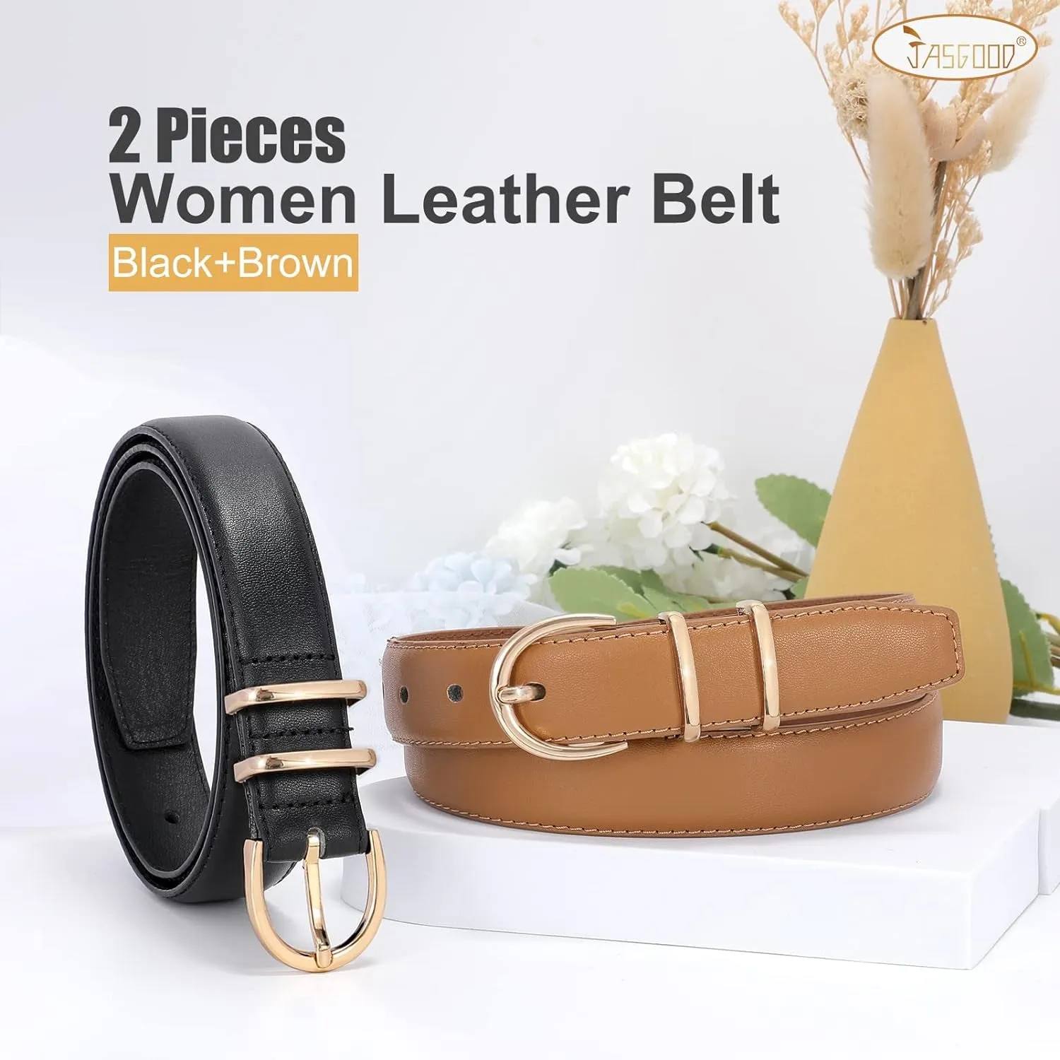 Women Leather Belt for Jeans Fashion Ladies Pants Dresses With Gold Buckle