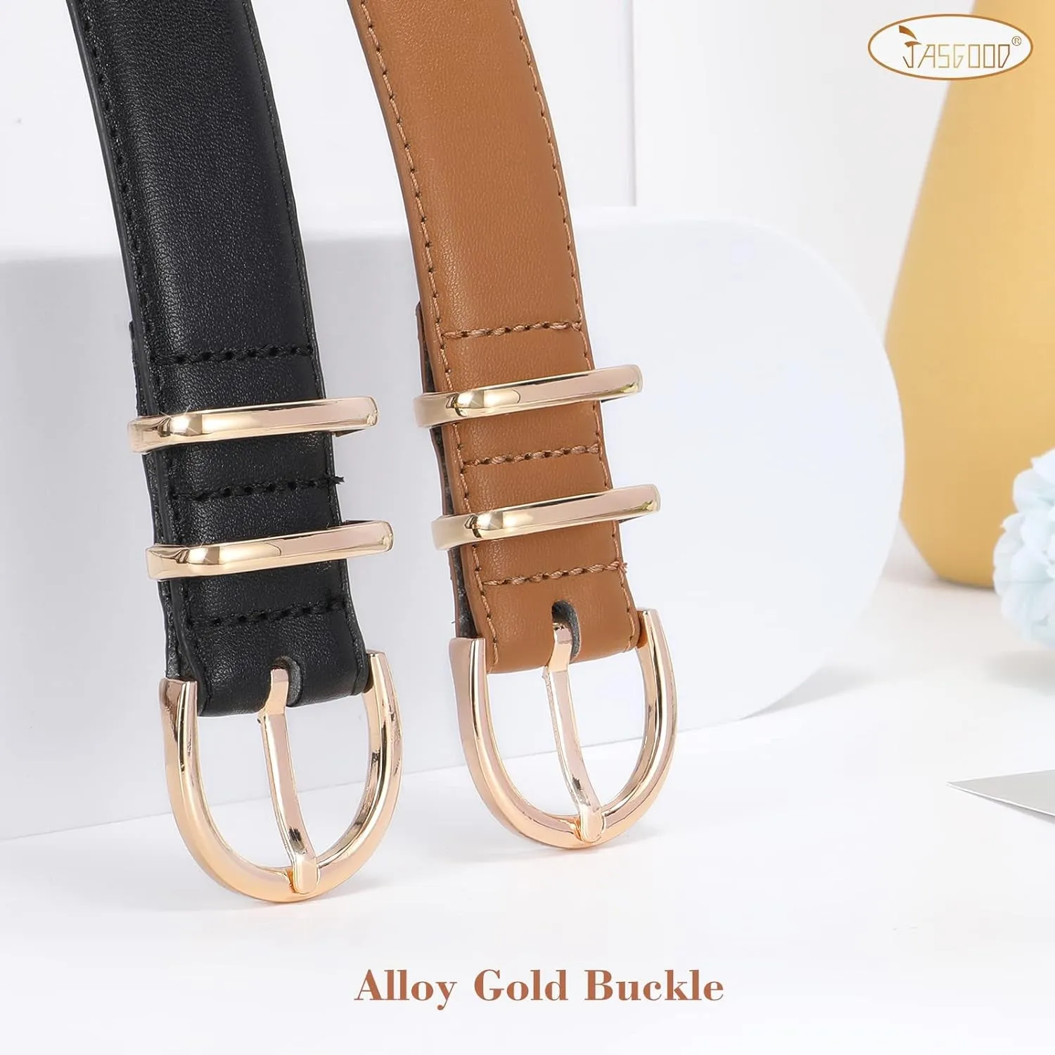 Women Leather Belt for Jeans Fashion Ladies Pants Dresses With Gold Buckle