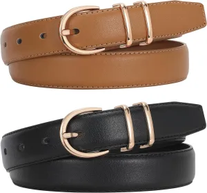 Women Leather Belt for Jeans Fashion Ladies Pants Dresses With Gold Buckle