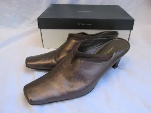 WOMEN'S LIZ CLAIBORNE MARGARETE SLIP-ON MULES/HEELS BRONZE LEATHER SIZE 8.5