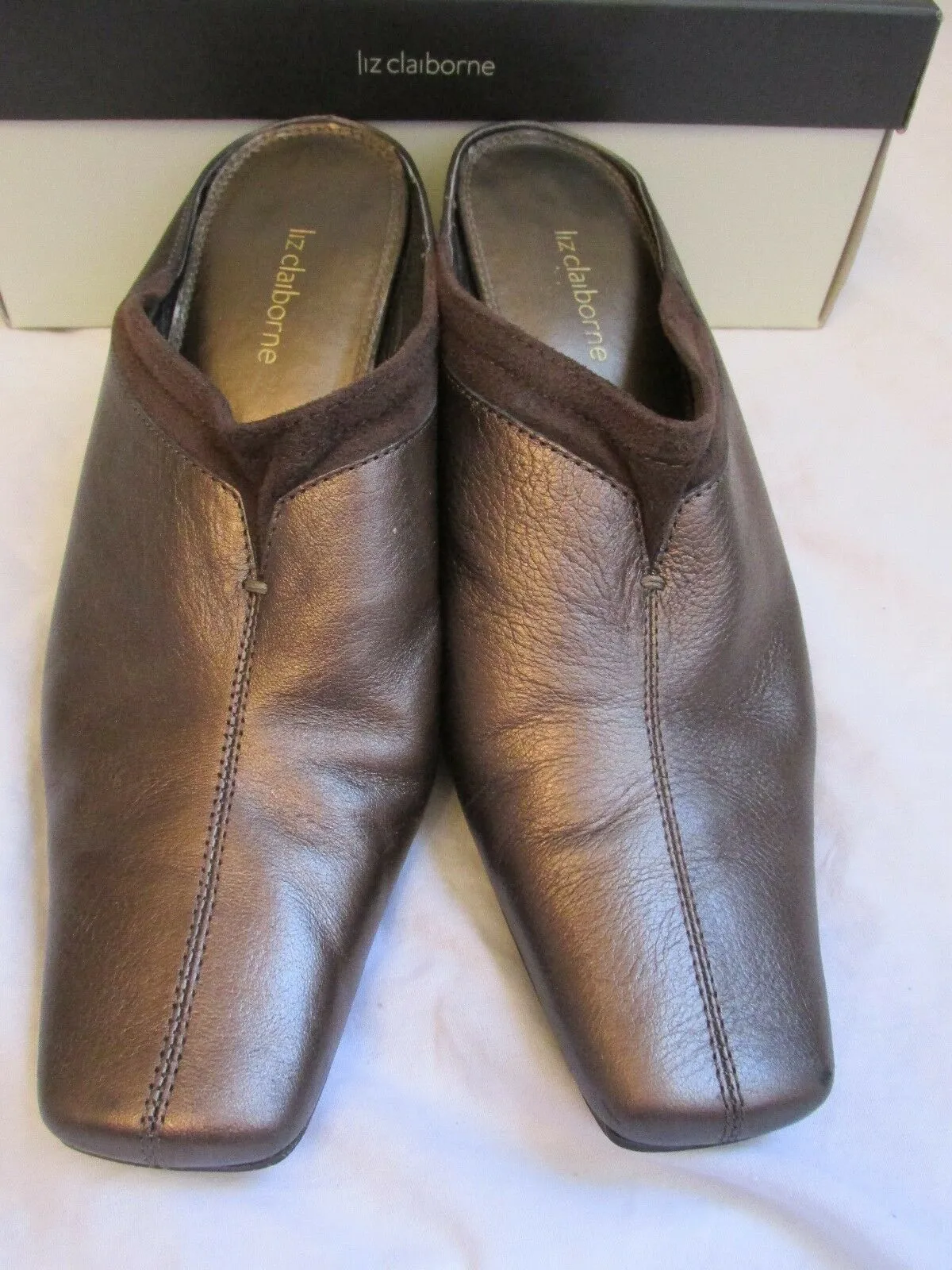 WOMEN'S LIZ CLAIBORNE MARGARETE SLIP-ON MULES/HEELS BRONZE LEATHER SIZE 8.5