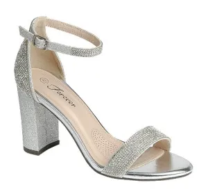 Women's Rhinestone Embellished Open Toe Sandal with Ankle Strap & Block Heel