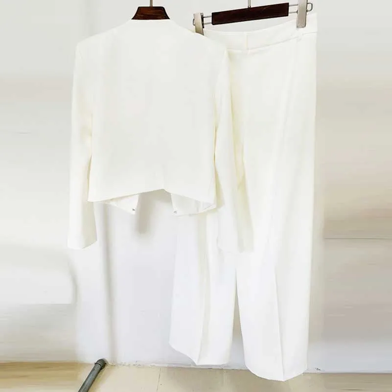Women's White High-rise Wide-leg Pants Suit Formal Event Suit