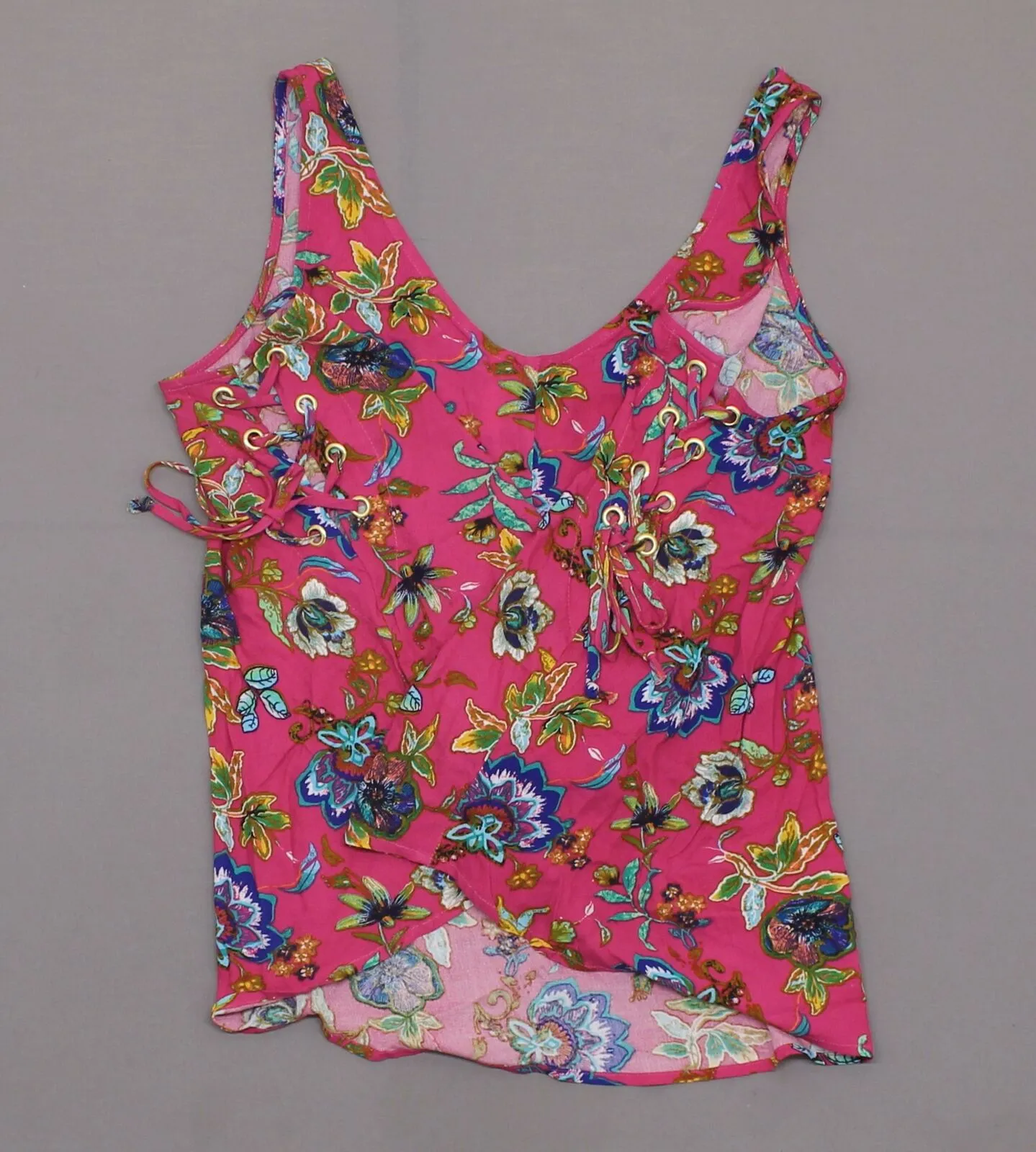 Xhilaration Women's Plus Size Floral Print Side Lace Up Tank Top Blouse