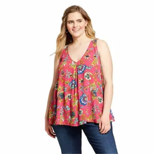 Xhilaration Women's Plus Size Floral Print Side Lace Up Tank Top Blouse
